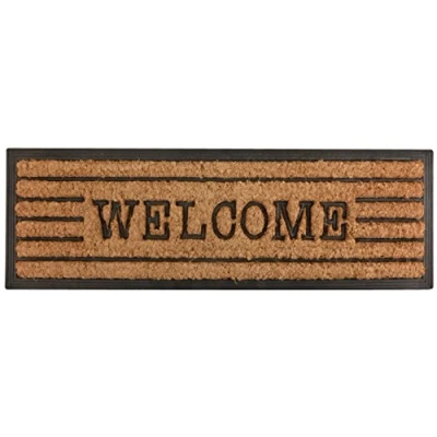 Image de Esschert Design RB176 Paillasson de Marche en Caoutchouc/Fibre Coco Welcome, Fibre Coco, Caoutchouc, Noir, Marron, 75 x 25 2,4 cm