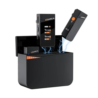 Image de comica Vimo C3 Micro Cravate sans Fil, Suppression du Bruit et Mode de Sécurité,Microphones Lavalier Wireless 2.4Ghz pour Android/DSLR Cameras/Computer/Live Streaming(avec étui Chargement)