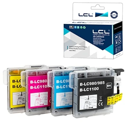 Image de LCL Cartouche d&#039;encre Compatible LC 980 LC980 LC980BK 980BK LC980C LC980M LC980Y (4PK KCMY) Remplacement pour Brother DCP J140W/145C/165C/185C/195C/197C/365CN/375CW/385C/390CN/395CN/535CN/585CW