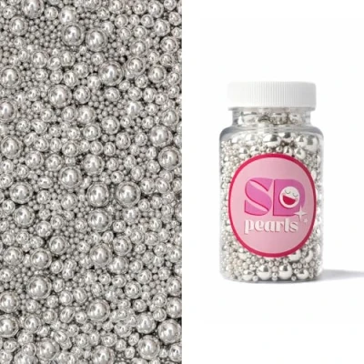 Image de SD PearlsPerles de sucre 3 10 mm,pour gâteaux,cupcakes,biscuits.Idéal pour mariages,anniversaires,fêtes et baptêmes (Perles argentées 3,4,5,7,10 mm, 100g)