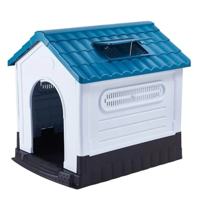 Image de Lanco Chenil pour Petits Chiens avec Toit Coulissant réglable. Utilisation intérieure et extérieure Ventilation. Matériau résistant. 68x55x66cm. Bleu Blanc.