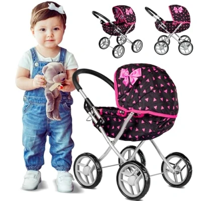 Image de Kinderplay Poussette Poupee, Jouet Landeau Bebe pour Poupée, Gondola, Poignée Hauteur Entre 33 et 63 cm, Ce Landau Est Plus Facile à Pousser Les Enfants, KP0261G
