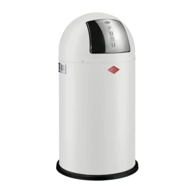 Image de WESCO Poubelle Pushboy de couleur blanc mat, tôle d&#039;acier revêtue par pulvérisation, volume 50 litres, grand rabat en acier inoxydable, récipient intérieur amovible