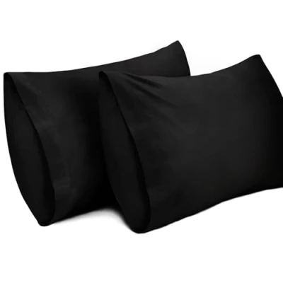 Image de Lirex Lot de 2 Taie Oreiller 50 x 70 cm，100% Coton, 400 Fils, d&#039;oreiller Respirantes, Certification Oeko TEX, Noir