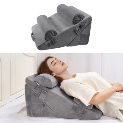 Image de VEVOR Coussin Incliné Lit, Oreiller Triangulaire Orthopédique Réglable, Rembourrage Mousse, Housse Lavable, de Lecture Lit pour Soulagement Reflux Acide, Soutien Dos, Jambes, Bras, Gris Foncé
