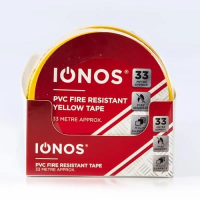 Image de Status: Ionos IONPVCYLW1PKX12 Ruban adhésif en PVC résistant au feu, multi surfaces Jaune 33 m