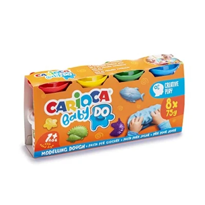 Image de Carioca Baby DO Pâte à Modeler, Set de 8 Couleurs, pour Enfants Partir 12 Mois, Couleurs Vives et Mélangeables, Non Salissant Sèche l&#039;Air, Contient du Blé