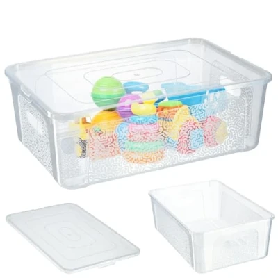 Image de KADAX Boîte de rangement rectangulaire avec couvercle, empilable, en plastique, peu encombrante, 11 l, transparente