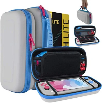 Image de Orzly Case for Nintendo Switch Lite Portable Travel Carry with Storage Games and Accessories [Grey/Blue a Tint of Pink Special Edition]