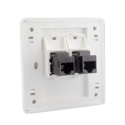 Image de BeisDirect 86x86mm femelle à CAT6 Gigabit double passe réseau prise murale RJ45 LAN façade de courant droite Internet (LAN x 2)
