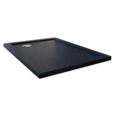 Image de Receveur de Douche 80x100x4cm Rectangle Acrylique avec Bordures Anthracite Effet Pierre Mod. Flower