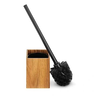 Image de Navaris Set Accessoires Nettoyage WC Brosse de Toilettes et Ses Supports 9 x 35,5 cm Balai en métal Support Bois d’Acacia