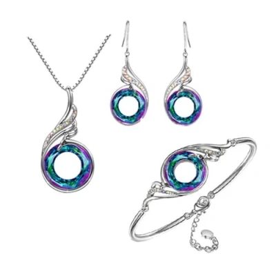 Image de KBRPEY Ensemble de Bijoux pour Femme Pendentif Collier Boucles d&#039;Oreilles Bracelet en Forme Paon Anniversaire Noël Cadeau