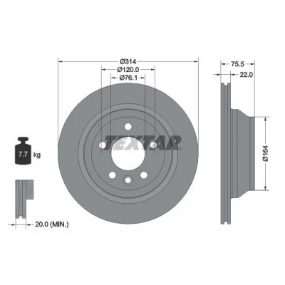 Image de TEXTAR PRO 92121903 Disque de frein 314 22 05/06 120 ventilé l&#039;extérieur revêtu sans boulon fix roue, moyeu roue