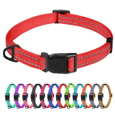Image de TagME Collier pour Chien, en Nylon Réfléchissant Réglable Classique Convient Chiot, Rouge, 1.5cm Largeur