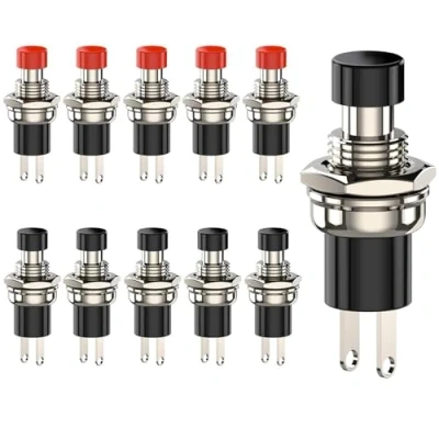 Image de Lot de 10 mini boutons poussoirs momentanés Lockless 2 broches 1 A250 V SPST ON/OFF pour klaxon, voiture, tableau bord, bateau
