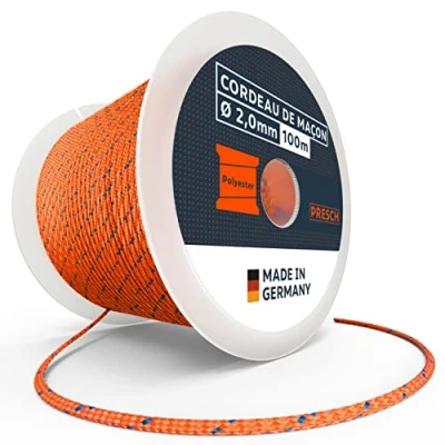 Image de Presch Cordeau de maçon 100m ⌀2,0mm Polyester d&#039;alignement résistant à la déchirure et aux intempéries avec Bobine Construction Noeuds