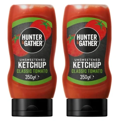 Image de Hunter &amp; Gather Sauce ketchup non sucrée 2 x 350 g de classique céto, paléo, faible teneur en glucides et végétalien Sans sucre ajouté ni édulcorants huile graines