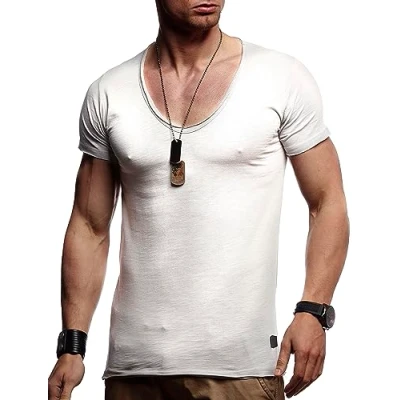 Image de Leif Nelson T shirt ample et avec col en V profond Basic ln6280LN6280 gris M