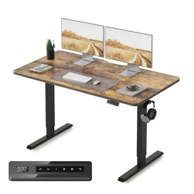 Image de FEZIBO Bureau électrique réglable en Hauteur 140 x 60 cm Debout avec Commande à mémoire de Forme Marron