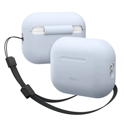 Image de elago Coque en Silicone Compatible avec Apple AirPods Pro 2ème Génération Étui Dragonne, Etui Housse de Protection, LED Frontale Visible, Prise Charge sans Fil (Bleu Clair)