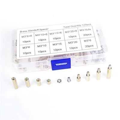 Image de ANGEEK 120pcs M3 Male Female Brass Hex Column Standoff Support Spacer Pillar Screw Nut Assortment Set For PCB Board