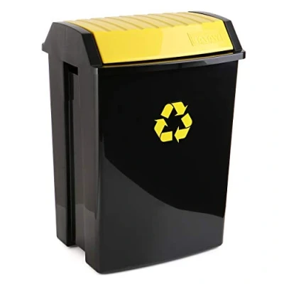 Image de TATAY Poubelle de Recyclage, Capacité 50L, Couvercle Basculant, Polypropylène, Sans BPA, Protection Solaire, Jaune. Mesure 40,5 x 33,5 57,5 ​​cm