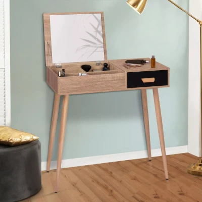 Image de Coiffeuse scandinave miroir rabattable hêtre et noir