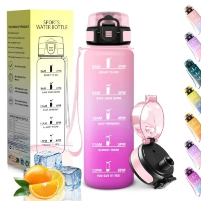 Image de HoneyHolly Gourde 500ML, Conception Étanche Bouteille Enfant, Avec échelle de Temps, Bouteille, Réutilisable, Légère, Graduée pour La Course à Pied, Le Travail, L&#039;école, Vélo