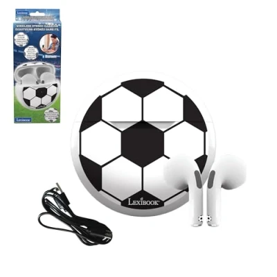 Image de Lexibook, Football, Écouteurs stéréo sans Fil, Son de Haute qualité, Microphone intégré, Commandes tactiles, Boîtier Recharge, limité à 85 DB, Noir/Blanc, HPBT05FO