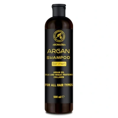 Image de Shampoing à Argan pour Hommes 500 ml Huile d&#039;Argan Protéines de Soie et Blé Cheveux Doux Souples Hydratant Soin des du Cuir Chevelu Tous Types