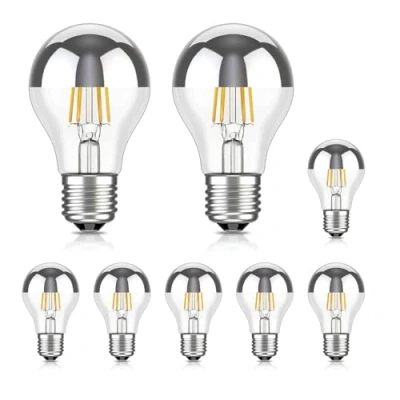 Image de ledscom.de 8 ampoules LED E27, A60, blanc chaud (2700 K), 4,1 W, 461lm, miroir de tête (argent)