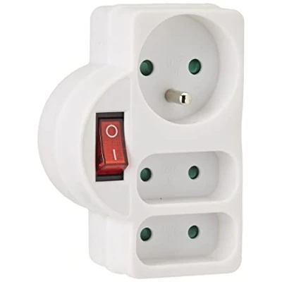 Image de Electraline 531193 Adapteur Fiche Multiprise Triplite avec Interrupteur 3 Prise (1x16A, 2x6A), Blanc