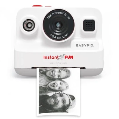 Image de Easypix InstantFUN Appareil Photo instantané, Plaisir créatif pour Adultes et Enfants, Impression Thermique en Noir Blanc, Papier sans BPA, Rechargeable, Impressions Encre