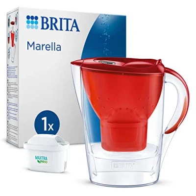 Image de BRITA Carafe Filtrante Marella Rouge (2,4l) incl 1 cartouche filtre eau robinet MAXTRA PRO All in réduit PFAS,calcaire, chlore, certaines impuretés et métaux indicateur temporel, éco emballage