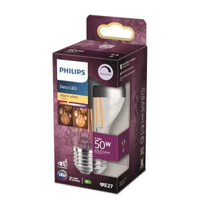 Image de Philips ampoule LED Standard E27 50W Blanc Chaud Calotte Argentée, Compatible Variateur, Verre