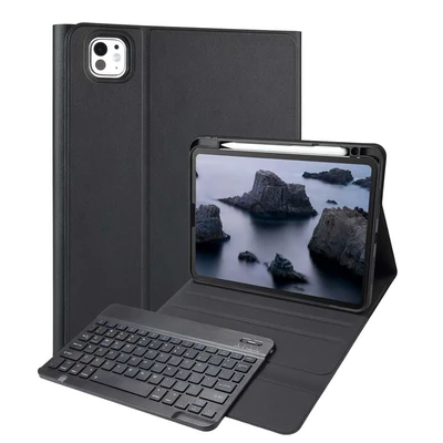 Image de Accezz Étui de tablette portefeuille Bluetooth Clavier QWERTY pour iPad Pro 11 (2024) M4 Noir Neuf