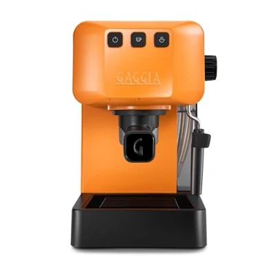 Image de GAGGIA EG2109 ORANGE Machine manuelle à café expresso, en poudre ou gaufres, 100% conçue et fabriquée Italie, système POD pour expressi crémeux avec dosettes, pré perfusion automatique, 15 bar