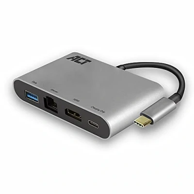 Image de ACT USB C 4K Multiport Dock avec HDMI, A, Ethernet et PD Pass Through, Longueur du câble 0,15 m, boîtier en Aluminium