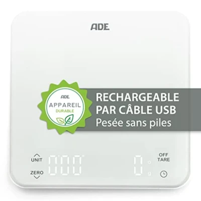 Image de ADE balance de cuisine digitale recharge par USB sans pile à café précise jusqu&#039;à 5 kg / 1 g, avec minuterie surface pesée compacte