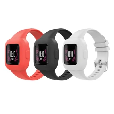 Image de MoKo Lot de 3 Bracelets Compatible avec Garmin Vivofit jr. pour Enfants, Bande Montre Remplacement en Silicone, Noir + Rouge Blanc