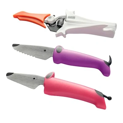 Image de Kuhn Rikon kinderkitchen couteaux Set, 1x chien avec dents violet et sans fuchsia ciseaux protège lame blanc, couteau pour enfants à partir de 3 ans, pièces