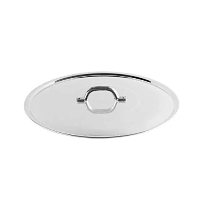 Image de Pentole Agnelli FAMA2930 Flat Lid with Handle, Rim and Bridge, Heavy Type in BLTF Aluminum, Polished Silver, 30 cm