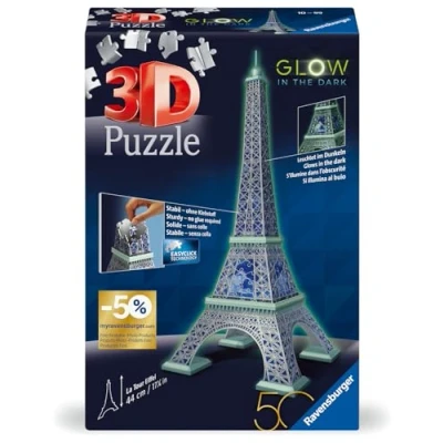 Image de Ravensburger Puzzle 3D Building Tour Eiffel phosphorescente Édition 50 ans À partir de 10 216 pièces numérotées à assembler sans colle Accessoires finition inclus 11591