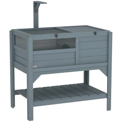 Image de Maison enclos pour tortues PawHut sur pieds avec étagère de rangement en bois massif intérieur et extérieur