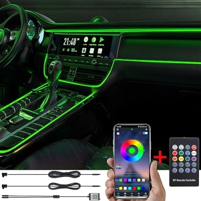 Image de TABEN Kit d&#039;éclairage ambiant de Voiture 3 m Fibre Optique 64 Couleurs RF Télécommande + Contrôle APP DIY 16 Millions RVB Multicolore Son Music Sync USB Éclairage d&#039;ambiance intérieur