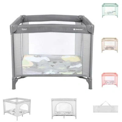 Image de Lit de voyage pour enfants Kikkaboo &#039;Enjoy&#039;, matelas, pliable, sac transport, coloris:gris clair