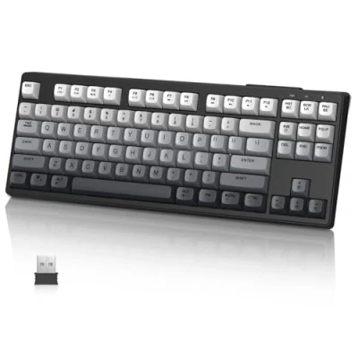 Image de MAMBASNAKE M87 TKL 87 touches clavier gaming sans fil bimode, Bluetooth/2,4 GHz, sphériques en PBT, batterie 4000 mAh, à membrane rétroéclairé arc ciel aux couleurs variées Noir