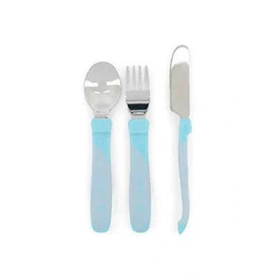 Image de Twistshake Set de Couverts pour Bébé en Acier Inoxydable l&#039;Apprentissage, avec Fourchette, Couteau et Cuillère, Sans BPA, à Partir 12 Mois, Bleu Pastel