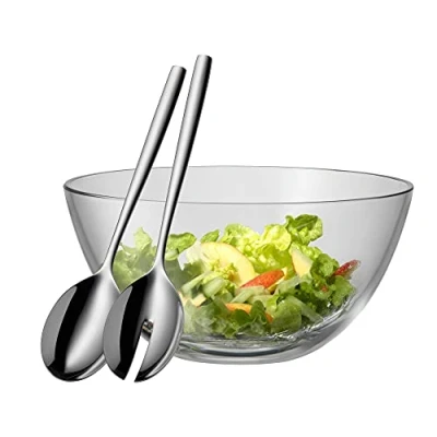 Image de WMF Ensemble de 3 saladiers Taverno, couverts à salade en verre, acier inoxydable Cromargan poli, lavable au lave vaisselle, diamètre 25 cm